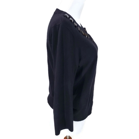 Kate Spade Cardigan Sweater Embellished Jeweled Beaded Collar Black Women’s M - Picture 5 of 15